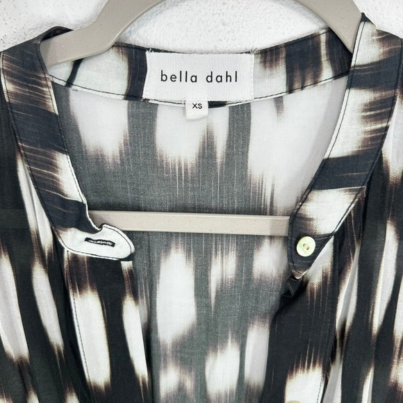 Bella Dahl XS Black White Print Rayon Maxi Dress Button Front Long Sleeve Resort - Picture 7 of 14